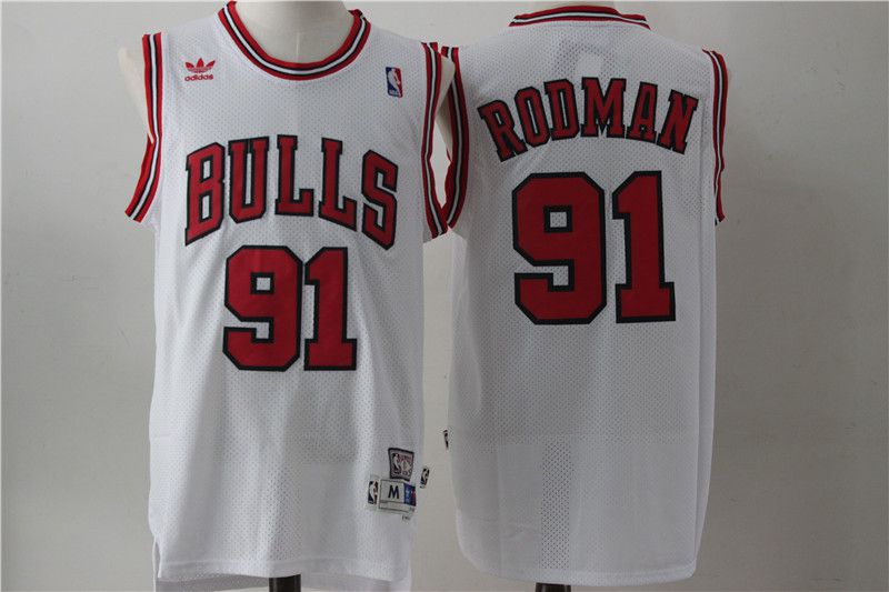 Men Chicago Bulls #91 Rodman White Throwback NBA Jerseys->chicago bulls->NBA Jersey